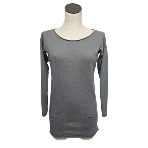 Club Monaco Tunic Sweater Womens Size Medium Gray 100% Cashmere Pullover Raw Hem - Picture 1 of 12